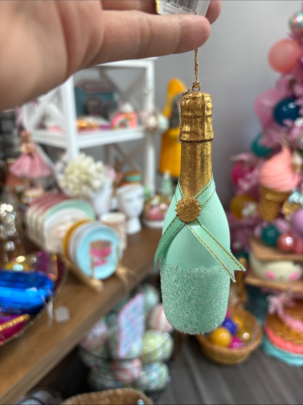 Mint Green Decorative Champagne Bottle Ornament by Glitterville